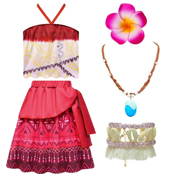 Girls Princess Adventure Ocean Costume with Accessories Two-Pieces Crop Top Skirt Halloween Dress up, Size 5-6