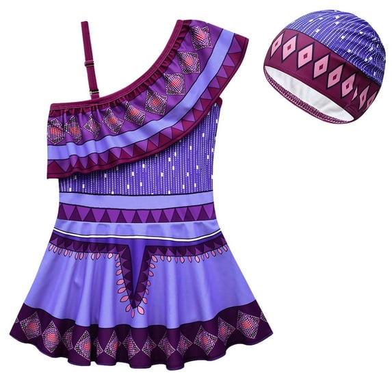 Girls Princess Asha One Piece Swimsuit Ruffle Sleeve Bathing Suit Tankini, 3-9 Year