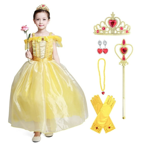 Girls' Princess Yellow Costumes Princess Dress up Halloween Costume with Accessories for Child 3/4