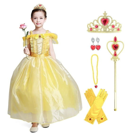 Girls' Princess Yellow Costumes Princess Dress up Halloween Costume with Accessories for Child 3/4