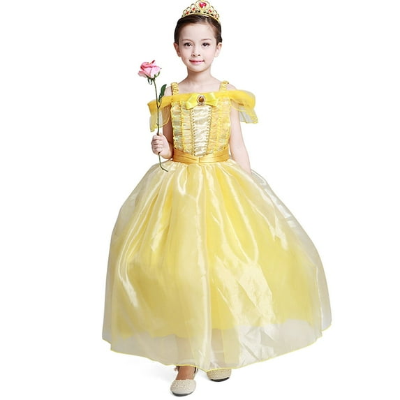 Girls' Princess Yellow Costumes Princess Dress up Halloween Costume for Child 5/6