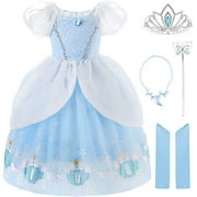 Girls Princess Cinderella Costume Dress Birthday Fancy Dress Halloween Party Accessories