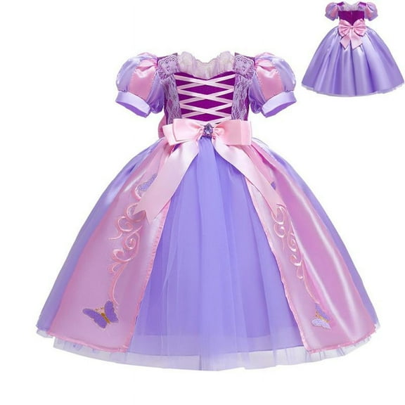 Girls Princess Costume Birthday Party Cosplay Purple Dress Puff Sleeve Princess Dress Up