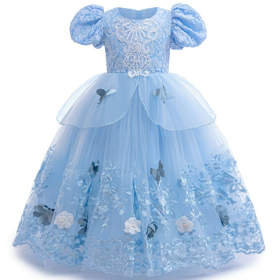 Girls Princess Costume Cinderella Blue Princess Dress Up Halloween Cosplay