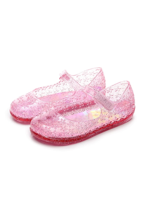 Girls Princess Costume Jelly Shoes, Glitter Floral Mary Janes for Birthday Parties and Dress-Up Play Water Shoes Hot Pink 11