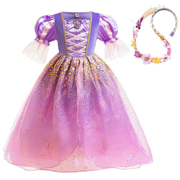 Girls Princess Costume Purple Halloween Cosplay Puff Sleeve Dress, Little Girls 3-9Y