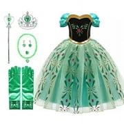 Girls Princess Costume Snow Party Cosplay Anna Fancy Dress with Accessories