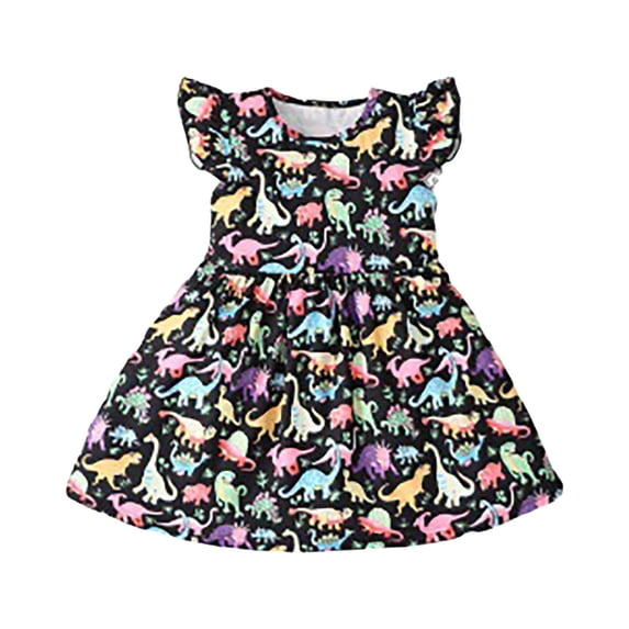 Girls Princess Dress 5T Girls Dresses Girls Dress Short Sleeve Casual Dinosaur Sundress for Girl Black 4-5 Years