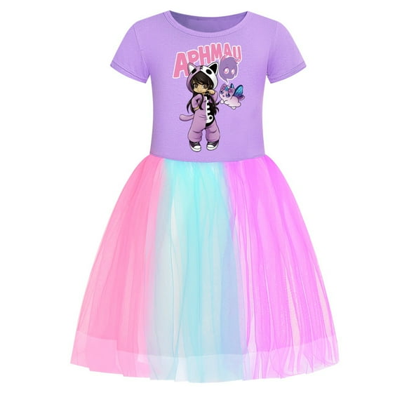 Girls Princess Dress Aphmaus Toddler Short Sleeves Cartoon Casual Summer Clothes Cute Anime Playwear Dresses 3-9 Years