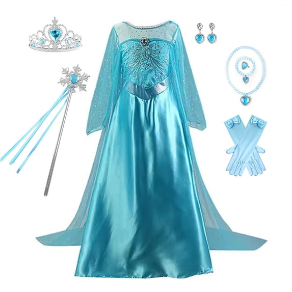 Girls Princess Dress Costume with Long Cape - Luxury Sequin Halloween Dress up