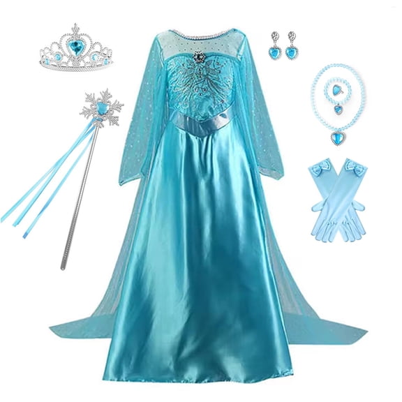 Girls Princess Dress Costume with Long Cape - Luxury Sequin Halloween Dress up