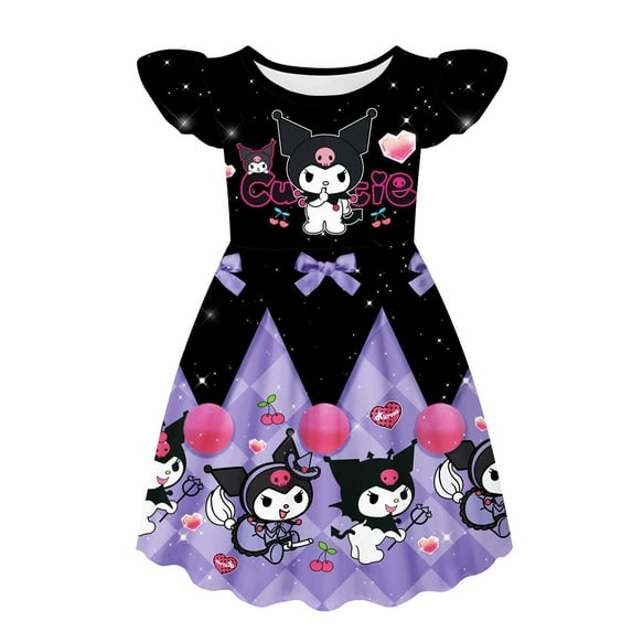 Girls Princess Dress Cute Cartoon Ruffle Sleeve Kuromis Dresses Kids Summer Casual Playwear Party Birthday Gift