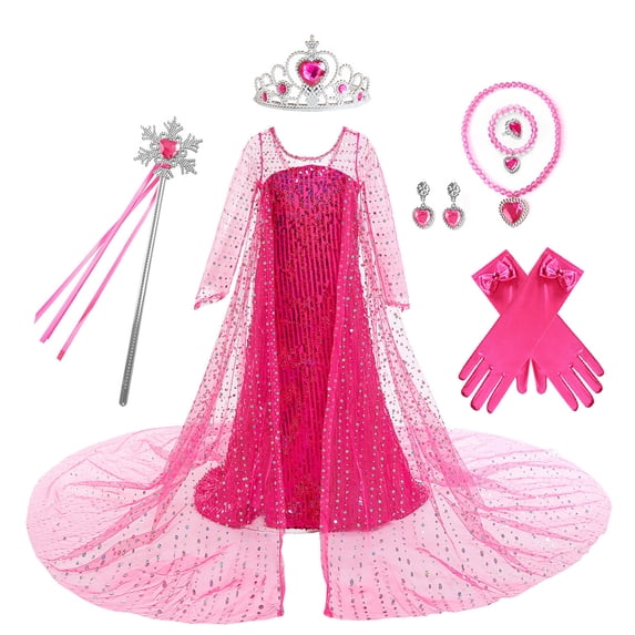 Girls Princess Dress Deluxe Queen Dress Up Kids Halloween Christmas Party Costumes Outfit Set for Birthday Cosplay