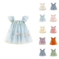 thumbnail image 1 of Girls Princess Dress Flower Girl Dress Ball Gown Flutter Sleeve Tulle Embroidered 3D Flower Floral Embroidery Party Holiday Elegant Fancy Dresses for Girls 3-24M, 1 of 8