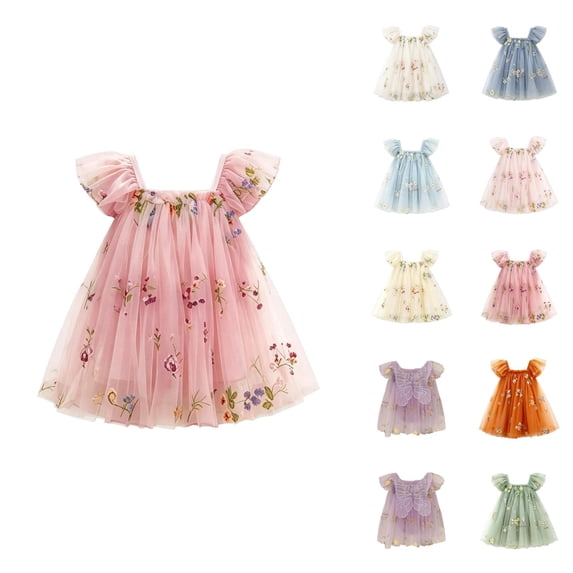 Girls Princess Dress Flower Girl Dress Ball Gown Flutter Sleeve Tulle Embroidered 3D Flower Floral Embroidery Party Holiday Elegant Fancy Dresses for Girls 3-24M
