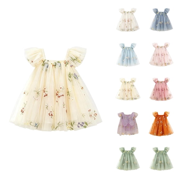 Girls Princess Dress Flower Girl Dress Ball Gown Flutter Sleeve Tulle Embroidered 3D Flower Floral Embroidery Party Holiday Elegant Fancy Dresses for Girls 3-24M