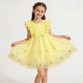 thumbnail image 1 of Girls Princess Dress Flower Vintage Floral Lace Short Sleeves Dress Wedding Party Evening Formal Pegeant Dance Gown Yellow 4-5 Years, 1 of 6