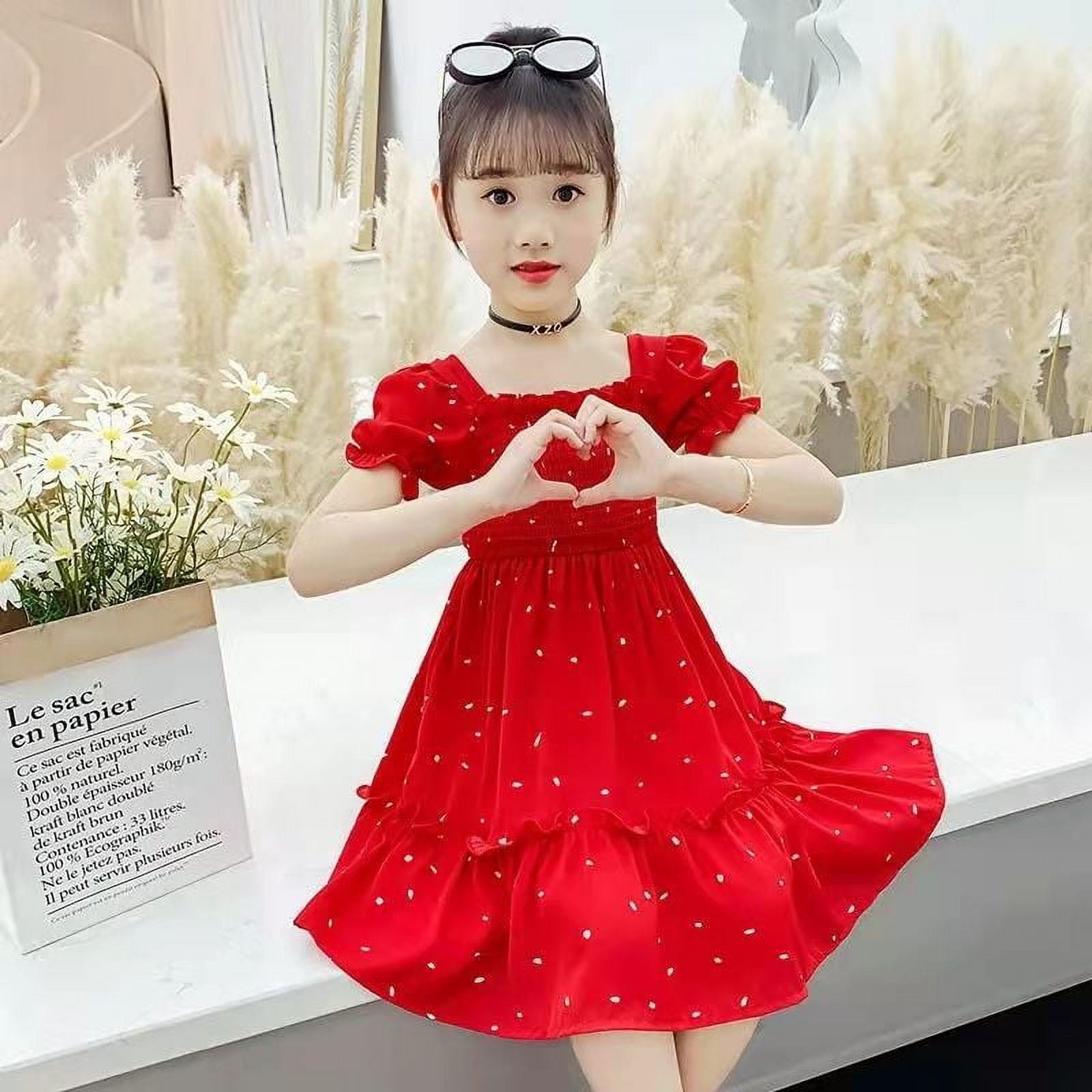 Girls Princess Dress For Kids Summer Fairy Puff Short Sleeve Elegant
