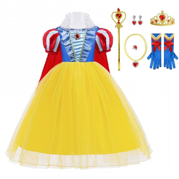 Girls Princess Dress Halloween Snow Costume with Accessories for Little Girls 3-9Y