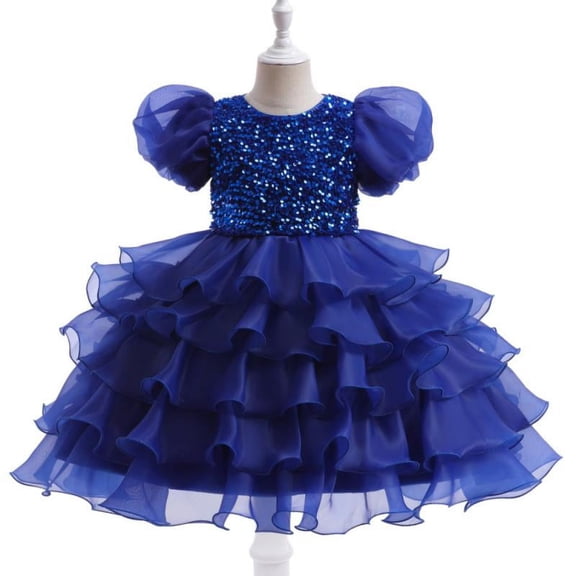 Girls Princess Dress Kids Ruffles Lace Sequence Wedding Gown Birthday Party Costumes