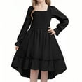 thumbnail image 1 of Girls Princess Dress Ruffles Dress Long Sleeve A-line Midi Casual Swing Dress Black 12-13 Years, 1 of 2