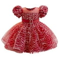 thumbnail image 1 of Girls Princess Dress Sequin Tulle Flower Rainbow Round Collar Sleeveless Formal Dress Birthday Party Wedding Bridesmaid Girl Evening Dresses Toddler Baby Red 18-24 Months, 1 of 5