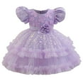 thumbnail image 1 of Girls Princess Dress Sequin Tulle Flower Rainbow Round Collar Sleeveless Formal Dress Birthday Party Wedding Bridesmaid Girl Evening Dresses Toddler Baby Purple 12-18 Months, 1 of 4