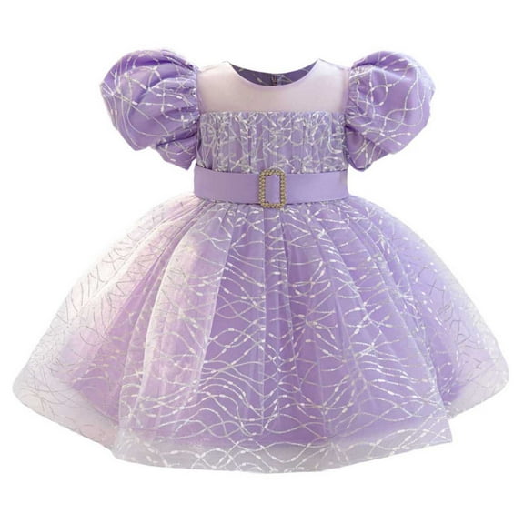 Girls Princess Dress Sequin Tulle Flower Rainbow Round Collar Sleeveless Formal Dress Birthday Party Wedding Bridesmaid Girl Evening Dresses Toddler Baby Purple 12-18 Months