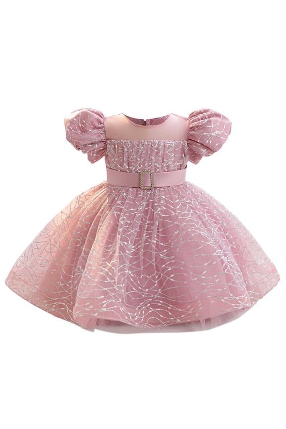 Girls Princess Dress Sequin Tulle Flower Rainbow Round Collar Sleeveless Formal Dress Birthday Party Wedding Bridesmaid Girl Evening Dresses Toddler Baby Pink 4-5 Years