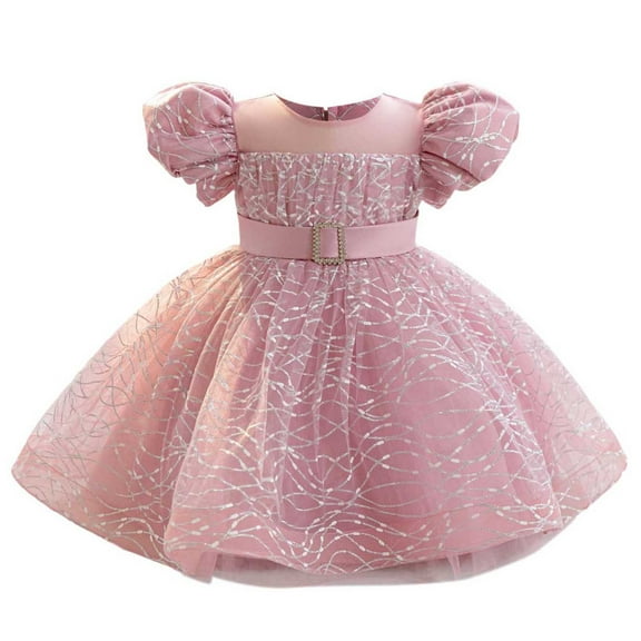 Girls Princess Dress Sequin Tulle Flower Rainbow Round Collar Sleeveless Formal Dress Birthday Party Wedding Bridesmaid Girl Evening Dresses Toddler Baby Pink 12-18 Months