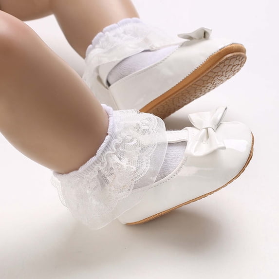 Girls Princess Dress Shoes, Cute Flower Mary Jane Flats for Flower Girl Party Wedding White 6