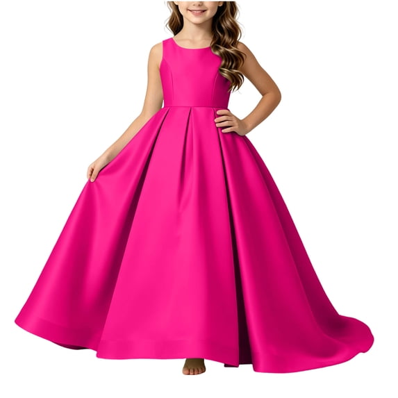 Pink Ruffle Party Dress Girls Princess Dress Smooth Silk Ruffle Birthday Party Gown Floor ...