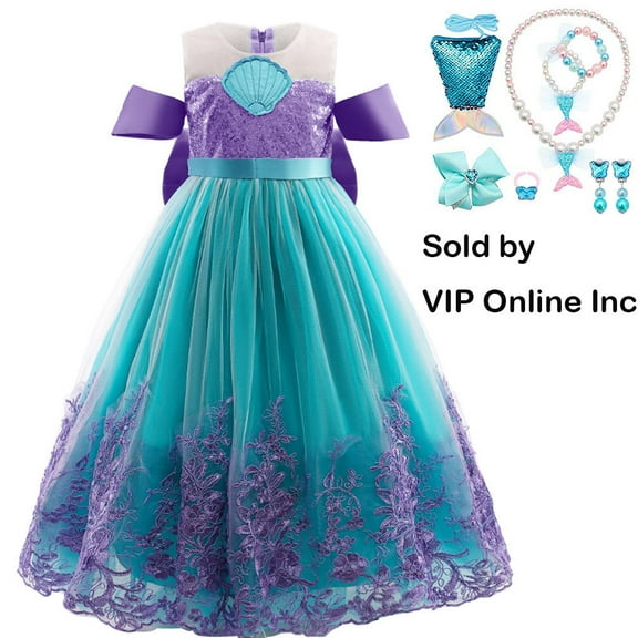 Girls Princess Dress Up Lace Off Shoulder Evening Elegant Mermaid Dress with Accessories