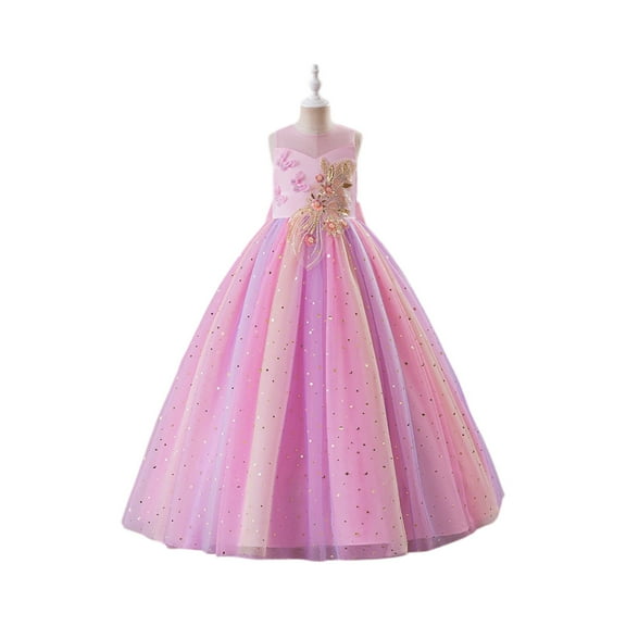 Girls Princess Dresses Formal Ball Gown Dress Floor Sleeveless Party Costume Birthday Wedding