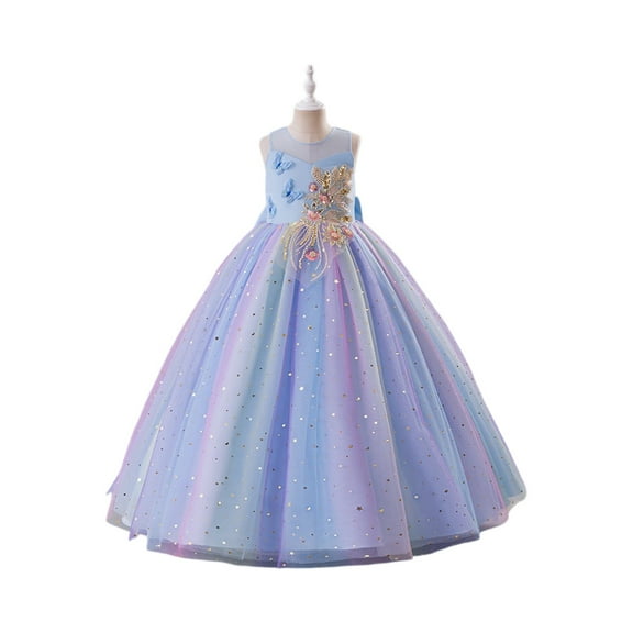 Girls Princess Dresses Formal Ball Gown Dress Floor Sleeveless Party Costume Birthday Wedding