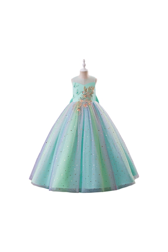 Girls Princess Dresses Formal Ball Gown Dress Floor Sleeveless Party Costume Birthday Wedding