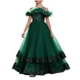thumbnail image 1 of Girls Princess Dresses Strap Off Shoulder Large Ruffled Tulle Dress ,Layered Sequin Mesh Gown for Wedding Party Ceremony Green 11-12 Years, 1 of 7