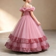 thumbnail image 1 of Girls Princess Dresses Strap Off Shoulder Large Ruffled Tulle Dress ,Layered Sequin Mesh Gown for Wedding Party Ceremony Pink 14-15Years, 1 of 7