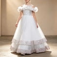 thumbnail image 1 of Girls Princess Dresses Strap Off Shoulder Large Ruffled Tulle Dress ,Layered Sequin Mesh Gown for Wedding Party Ceremony White 9-10 Years, 1 of 7