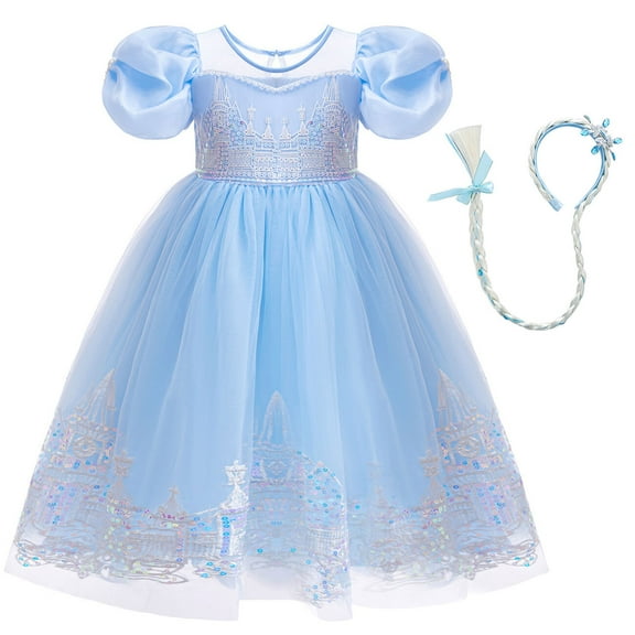 Girls Princess Ice Queen Dress Costume with Accessories Halloween Birthday Party Dress Up for 3-9Y