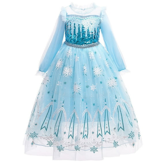 Girls Princess Snow Queen Costume Long Sleeve Halloween Fancy-Dress