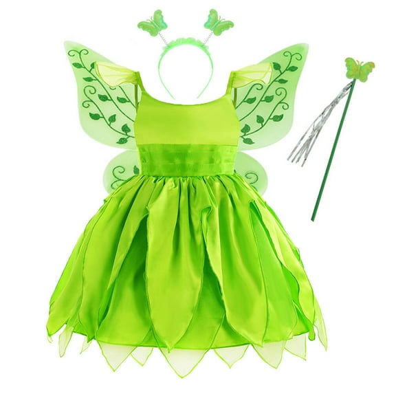 Girls Princess Fairy Elves Dress Costume Wing Classic Party Dress up Outfit