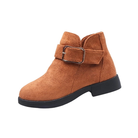Girls Princess Fashion Ankle Booties Buckle Suede Short Boots Round Toe Comfort Stylish Casual Dress Boots for Little Big Kids Brown 13.5(32)