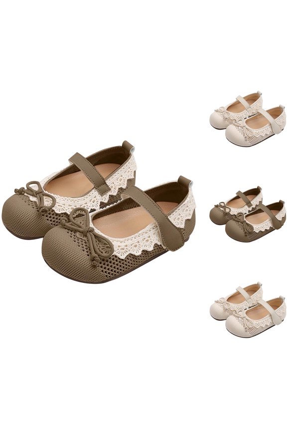 Girls Princess Flats Soft Sole Cutout Lace Bow Dress Shoes Fashion Loafers for Toddler Little Kids Casual Daily Wear Khaki 11 M(27)
