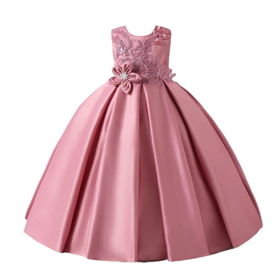 Girls Princess Gown Performance Girls Formal Sleeveless Ball Gown with Floral Appliques and Bow Detail for Special Occasions Party Wedding Dress Princess Dress Up for Girls 4-6 (Light pink 120)