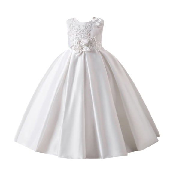 Girls Princess Gown Performance Girls Formal Sleeveless Ball Gown with Floral Appliques and Bow Detail for Special Occasions Party Wedding Dress Princess Dress Up for Girls 4-6 (White 160)
