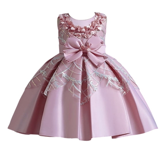 Girls Princess Gown Performance Girls Sleeveless Formal Dress with Bow Applique and Floral Embroidery for Special Occasions and Events Princess Dress Up for Girls 4-6 (Pink 60)