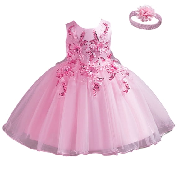 Girls Princess Gown Performance Girls Sleeveless Tulle Dress with Floral Embroidery and Sequin Appliqué Ball Gown Style Formal Party Wear for Children Princess Dress Up for Girls 4-6 (Light pink 60)