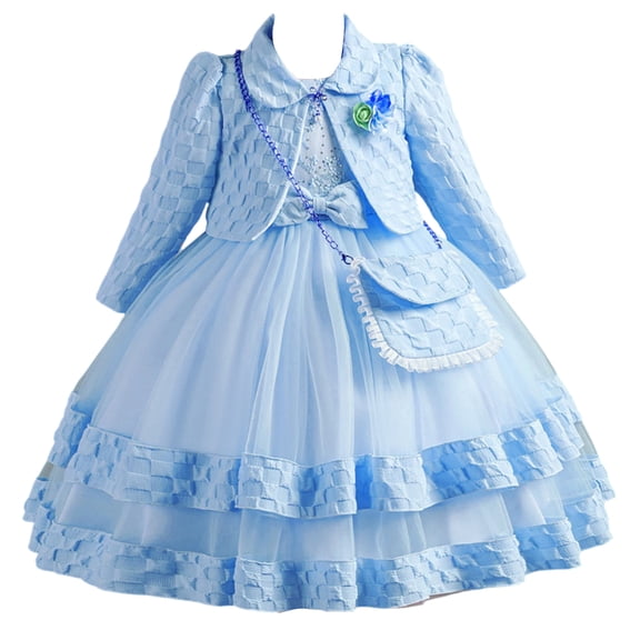 Girls Princess Gown Performance Girls Sleeveless Tulle Dress with Sequined Bodice and Layered Skirt for Formal Occasions Flower Girl Gown Princess Dress Up for Girls 4-6 (Sky Blue 110)