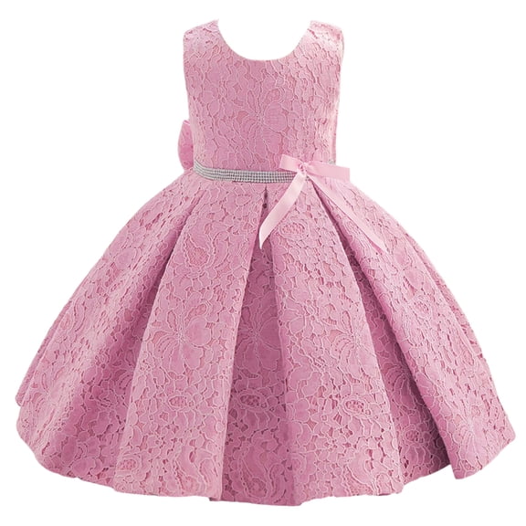 Girls Princess Gown Performance Sleeveless Flower Girl Dress with Bowknot and Ribbon Waist for Special Occasions and Parties for Children Princess Dress Up for Girls 4-6 (Pink 70)